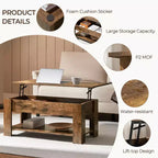 Table basse moderne Yaheetech Vintage avec plateau relevable, compartiment caché et rangement pour la maison, le salon, la salle de réception, le bureau