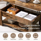 Table basse moderne Yaheetech Vintage avec plateau relevable, compartiment caché et rangement pour la maison, le salon, la salle de réception, le bureau