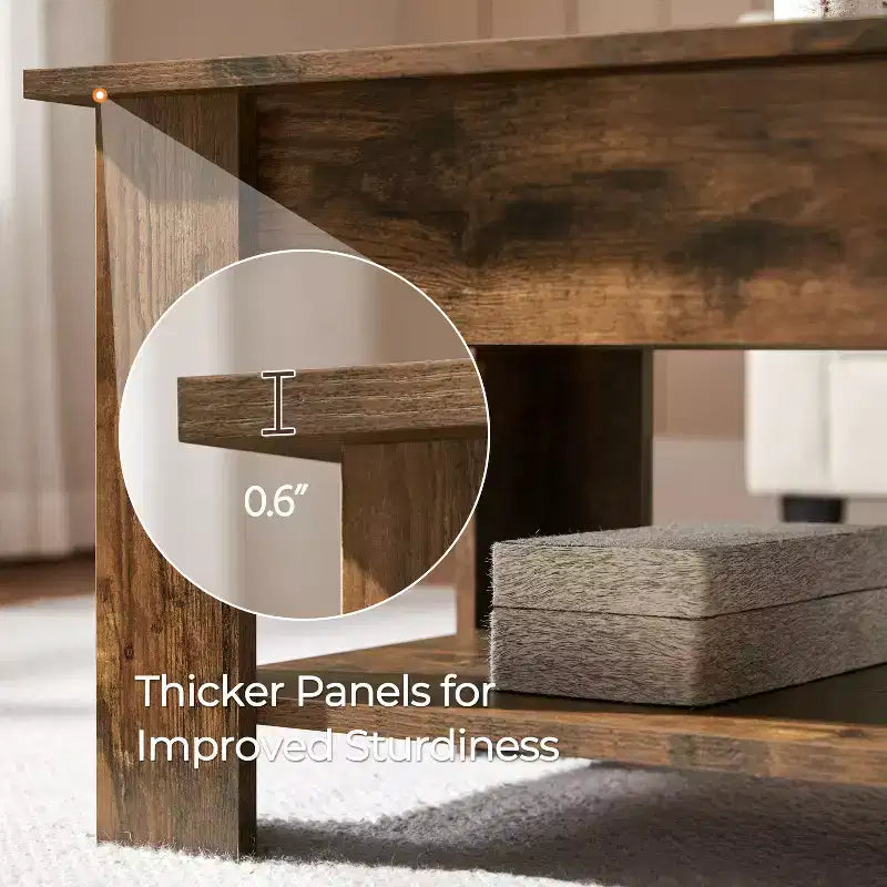 Table basse moderne Yaheetech Vintage avec plateau relevable, compartiment caché et rangement pour la maison, le salon, la salle de réception, le bureau