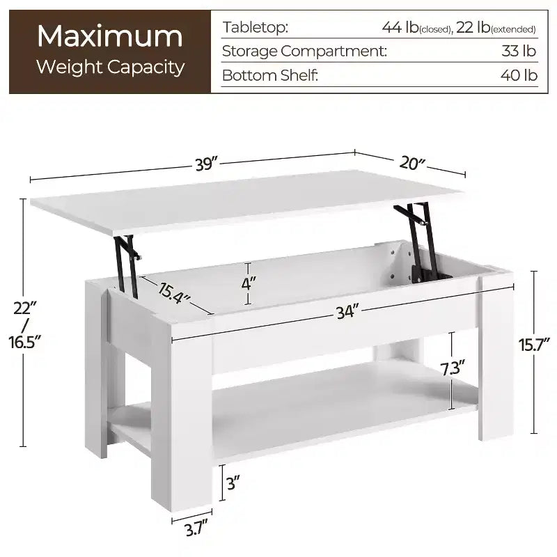 Table basse moderne Yaheetech Vintage avec plateau relevable, compartiment caché et rangement pour la maison, le salon, la salle de réception, le bureau
