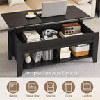 Table basse Yaheetech relevable avec compartiment caché et 2 étagères ouvertes pour salon