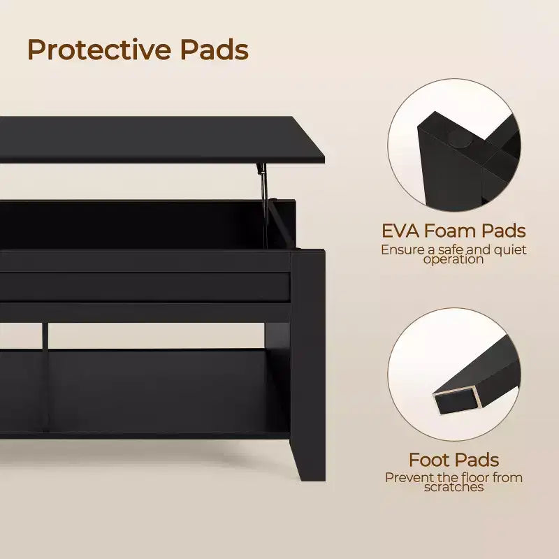 Table basse Yaheetech relevable avec compartiment caché et 2 étagères ouvertes pour salon