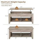 Table basse Yaheetech relevable avec compartiment caché et 2 étagères ouvertes pour salon