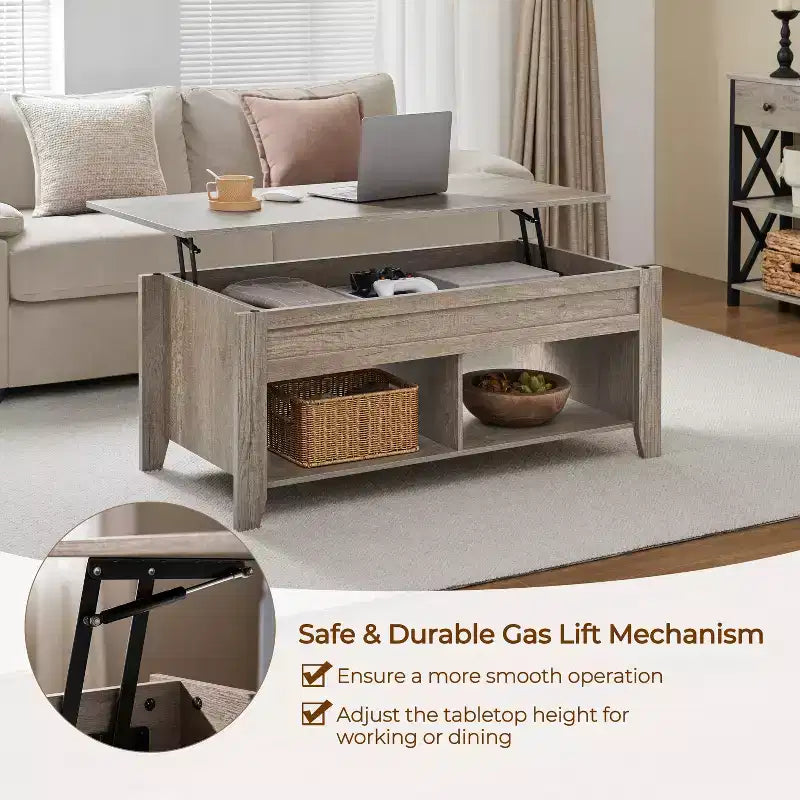 Table basse Yaheetech relevable avec compartiment caché et 2 étagères ouvertes pour salon