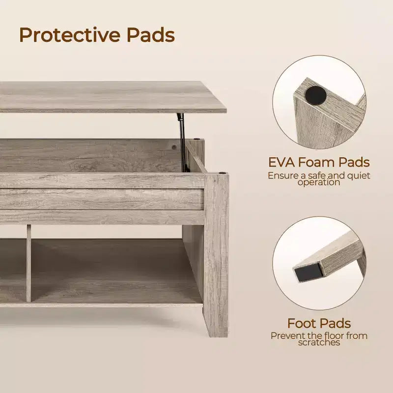 Table basse Yaheetech relevable avec compartiment caché et 2 étagères ouvertes pour salon