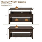 Table basse Yaheetech relevable avec compartiment caché et 2 étagères ouvertes pour salon