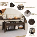 Table basse Yaheetech relevable avec compartiment caché et 2 étagères ouvertes pour salon