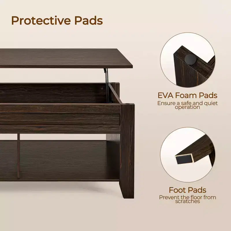 Table basse Yaheetech relevable avec compartiment caché et 2 étagères ouvertes pour salon