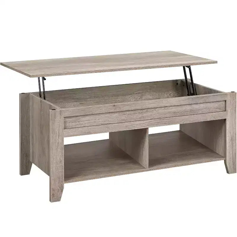 Table basse Yaheetech relevable avec compartiment caché et 2 étagères ouvertes pour salon