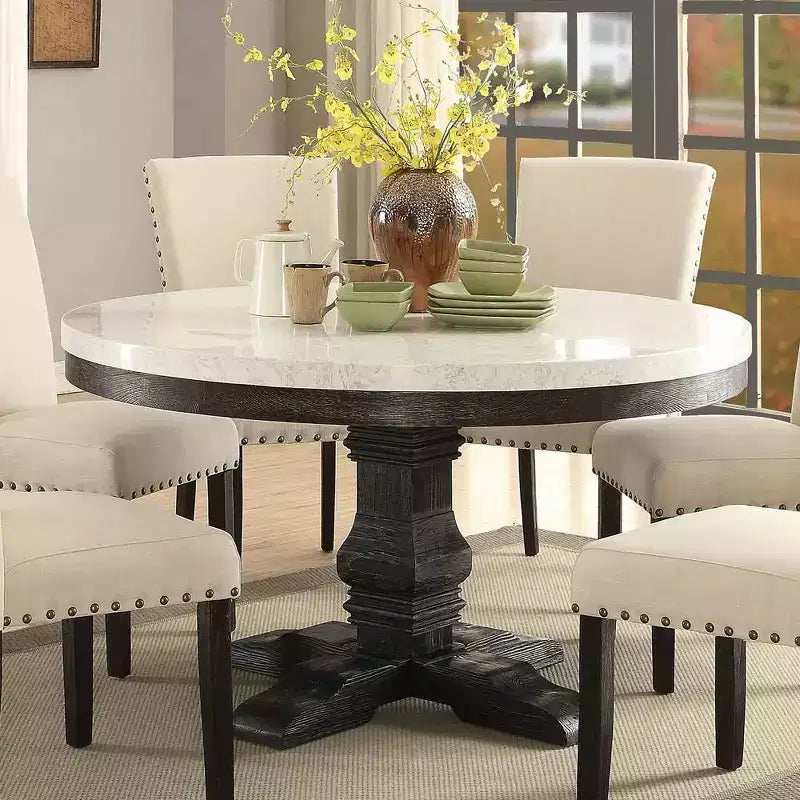 Table à manger Nolan en marbre blanc et chêne foncé recyclé - Acme Furniture