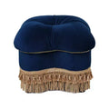 Jennifer Taylor Home Ellen Upholstered Clover Ottoman with Gold Bullion Fringe, Navy Blue Velvet