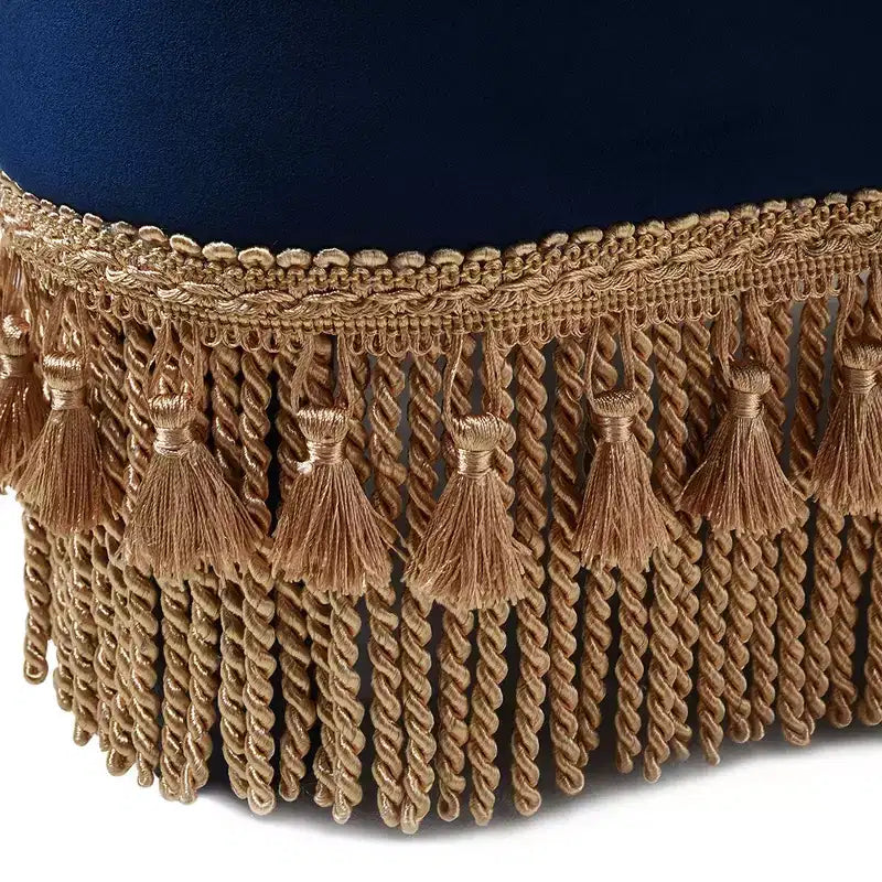 Jennifer Taylor Home Ellen Ottoman capitonné trèfle avec franges dorées, velours bleu marine