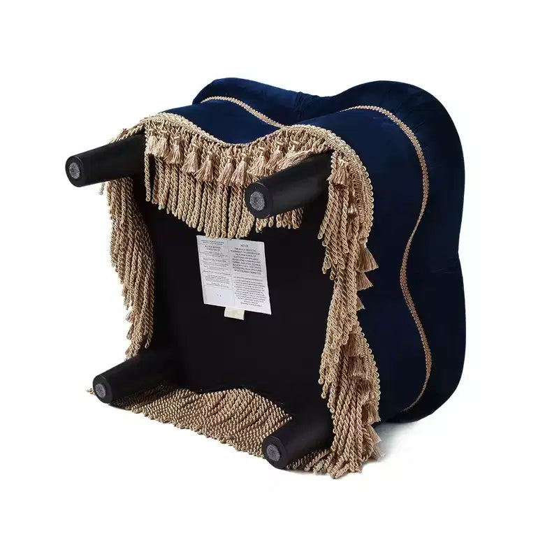 Jennifer Taylor Home Ellen Ottoman capitonné trèfle avec franges dorées, velours bleu marine