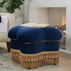 Jennifer Taylor Home Ellen Ottoman capitonné trèfle avec franges dorées, velours bleu marine