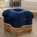 Jennifer Taylor Home Ellen Ottoman capitonné trèfle avec franges dorées, velours bleu marine