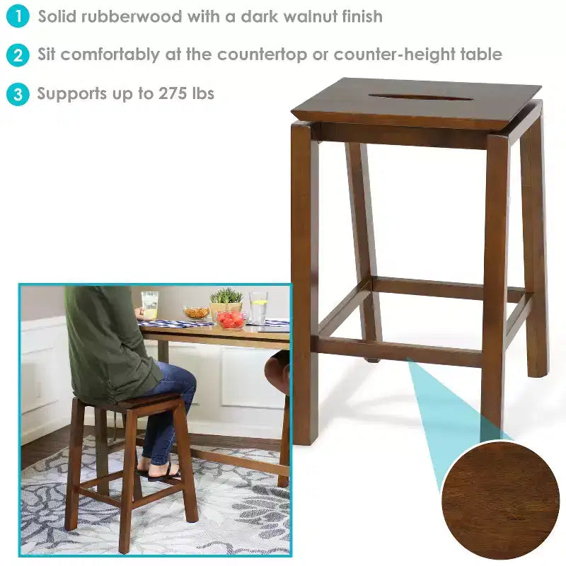 Sunnydaze Lot de 2 tabourets d'intérieur sans dossier en bois hauteur comptoir - Noyer foncé - 25
