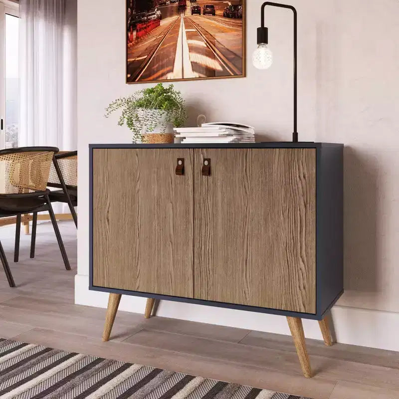 Meuble avec poignées en faux cuir accent ambre - Manhattan Comfort