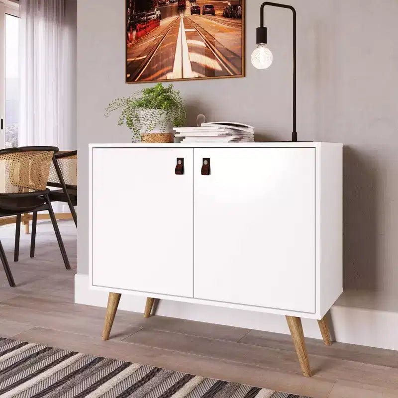 Meuble avec poignées en faux cuir accent ambre - Manhattan Comfort