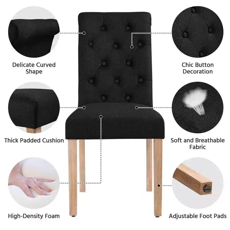 Yaheetech Lot de 2 chaises de salle à manger classiques rembourrées en tissu pour cuisine