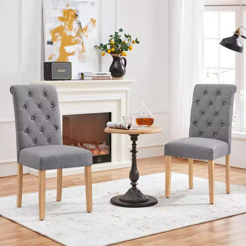 Yaheetech Lot de 2 chaises de salle à manger classiques rembourrées en tissu pour cuisine