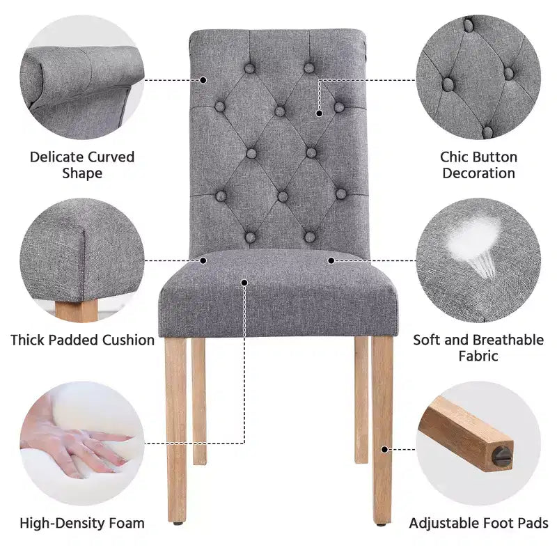 Yaheetech Lot de 2 chaises de salle à manger classiques rembourrées en tissu pour cuisine