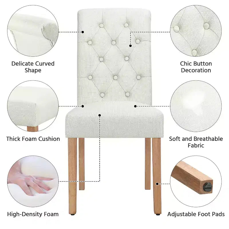 Yaheetech Lot de 2 chaises de salle à manger classiques rembourrées en tissu pour cuisine