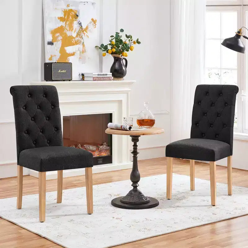 Yaheetech Lot de 2 chaises de salle à manger classiques rembourrées en tissu pour cuisine