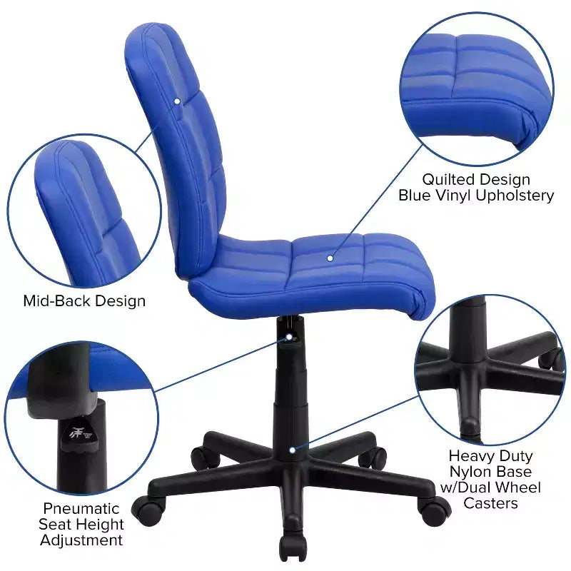 Chaise de bureau pivotante Emma et Oliver en vinyle matelassé à dossier mi-hauteur