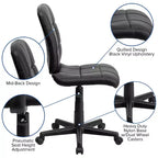 Chaise de bureau pivotante Emma et Oliver en vinyle matelassé à dossier mi-hauteur