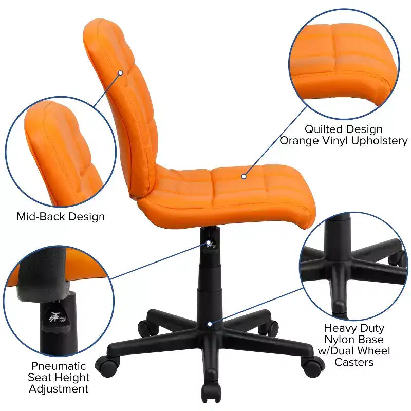 Chaise de bureau pivotante Emma et Oliver en vinyle matelassé à dossier mi-hauteur