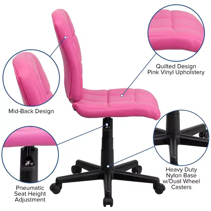 Chaise de bureau pivotante Emma et Oliver en vinyle matelassé à dossier mi-hauteur
