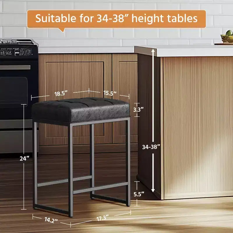 Yaheetech Lot de 2 tabourets de bar sans dossier rembourrés de 61 cm pour comptoir de cuisine