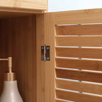 Meuble de salle de bain haut kleankin avec tiroir et étagères à lattes, tour de rangement mince en bambou avec porte à persiennes, naturel