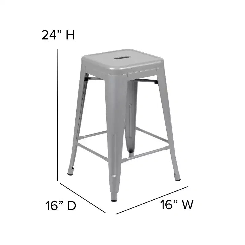 Flash Furniture Cierra, ensemble de 4 tabourets de bar en métal sans dossier de 61 cm de hauteur, de qualité commerciale, pour l'intérieur, avec sièges en résine polyvalente tout temps
