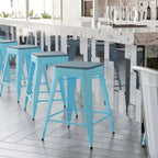 Flash Furniture Cierra, ensemble de 4 tabourets de bar en métal sans dossier de 61 cm de hauteur, de qualité commerciale, pour l'intérieur, avec sièges en résine polyvalente tout temps