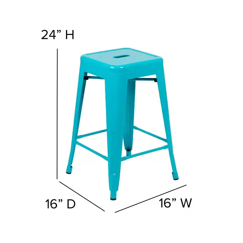 Flash Furniture Cierra, ensemble de 4 tabourets de bar en métal sans dossier de 61 cm de hauteur, de qualité commerciale, pour l'intérieur, avec sièges en résine polyvalente tout temps