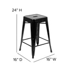Flash Furniture Cierra, ensemble de 4 tabourets de bar en métal sans dossier de 61 cm de hauteur, de qualité commerciale, pour l'intérieur, avec sièges en résine polyvalente tout temps