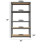 Unité de stockage de garage Trestles 36 x 72, 5 étagères métalliques réglables, capacité de 500 lb