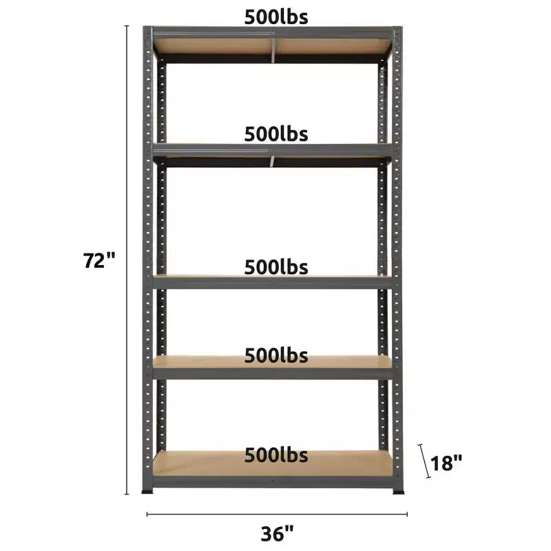 Unité de stockage de garage Trestles 36 x 72, 5 étagères métalliques réglables, capacité de 500 lb