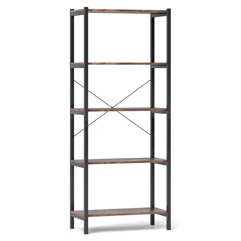Étagère à 5 niveaux Costway, Bibliothèque industrielle étagère, Organisateur d'étagères de présentation rustique