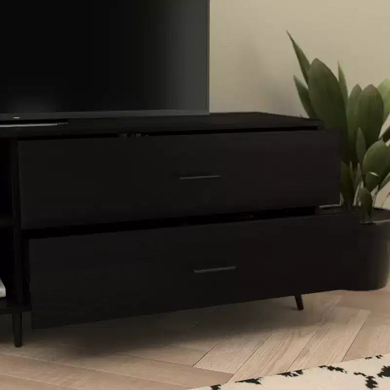 Meuble TV moderne mi-siècle Flash Furniture Nelson 65 pour téléviseurs jusqu'à 60 pouces avec étagère réglable et tiroirs de rangement