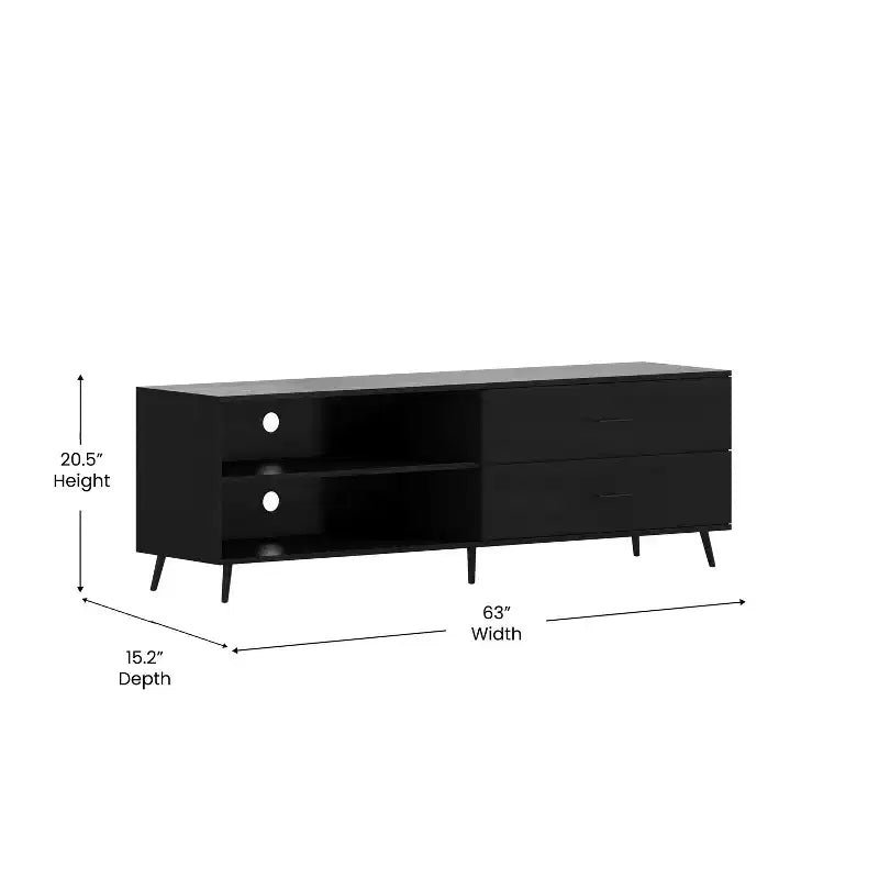 Meuble TV moderne mi-siècle Flash Furniture Nelson 65 pour téléviseurs jusqu'à 60 pouces avec étagère réglable et tiroirs de rangement