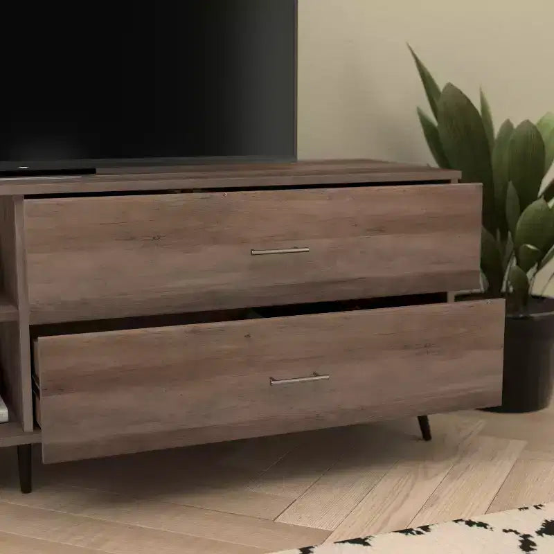 Meuble TV moderne mi-siècle Flash Furniture Nelson 65 pour téléviseurs jusqu'à 60 pouces avec étagère réglable et tiroirs de rangement