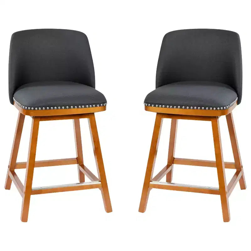 Emma and Oliver Upholstered Mid-Back Stools with Nailhead Accent Trim & Wood Frames