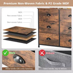 Commode 6 tiroirs Costway avec tour de rangement en tissu et plateau en bois, organiseur de coffre marron rustique