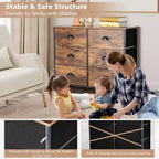 Commode 6 tiroirs Costway avec tour de rangement en tissu et plateau en bois, organiseur de coffre marron rustique