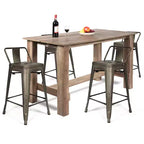 Costway Ensemble Table à Manger 5 Pièces Cuisine Table Rectangulaire Hauteur Comptoir avec 4 Tabourets de Bar