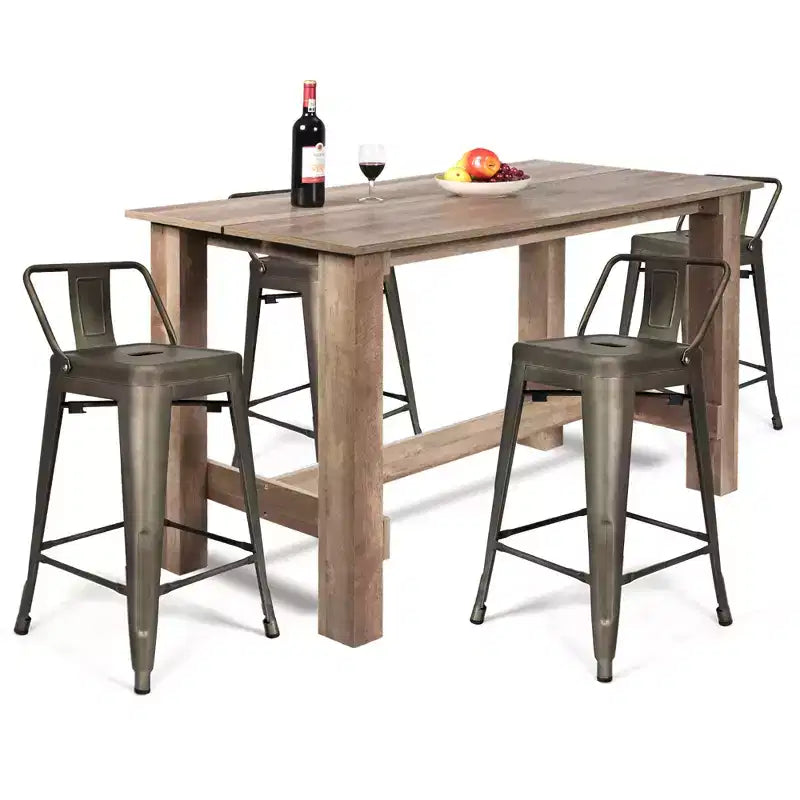 Costway Ensemble Table à Manger 5 Pièces Cuisine Table Rectangulaire Hauteur Comptoir avec 4 Tabourets de Bar