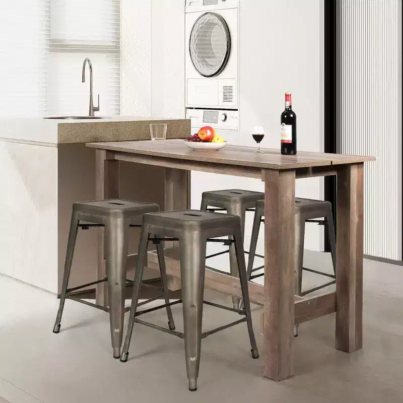 Costway Ensemble Table à Manger 5 Pièces Cuisine Table Rectangulaire Hauteur Comptoir avec 4 Tabourets de Bar
