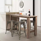 Costway Ensemble Table à Manger 5 Pièces Cuisine Table Rectangulaire Hauteur Comptoir avec 4 Tabourets de Bar